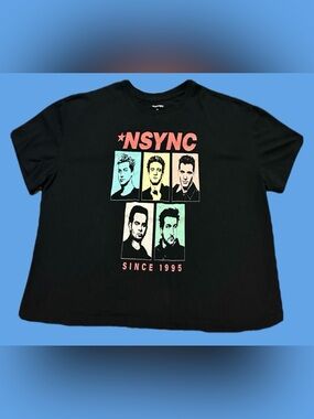 NSYNC Black Short-Sleeve Graphic Tee with Pastel Portraits XXL